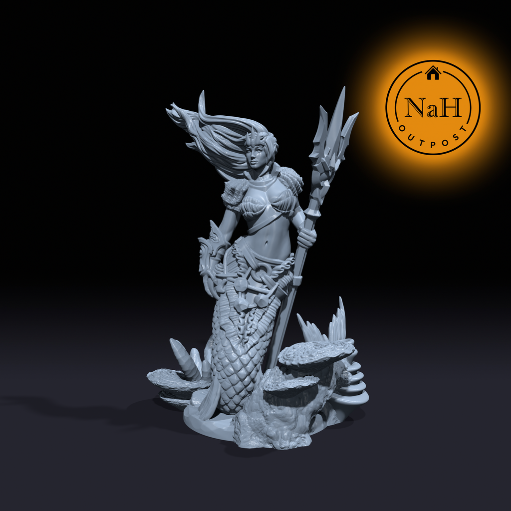 Coraline, Fury of the Abyss | Merfolk | Mermaid Warrior Princess Miniature for Tabletop games like D&D and War Gaming
