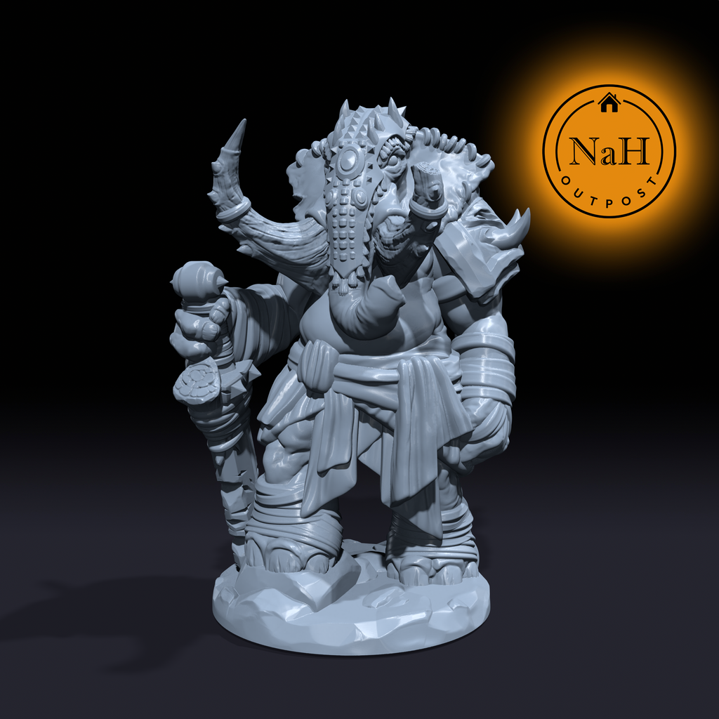 Stomptusk, the Elephantine Warrior | Loxodon | Pachodon Miniature for Tabletop games like D&D and War Gaming