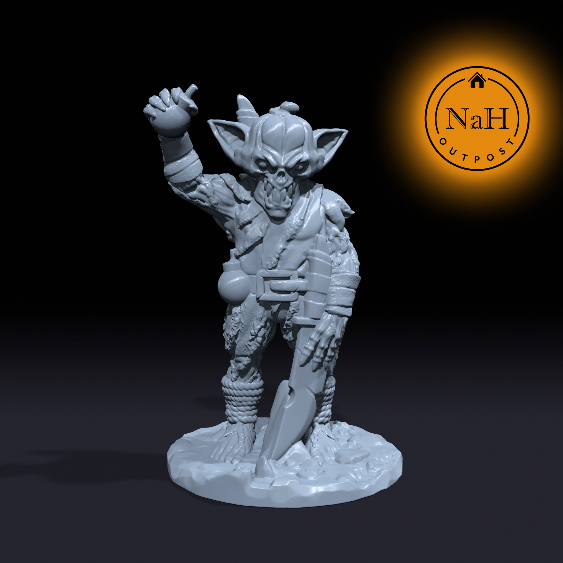 Fizzleblast, the Fire Gourd | Pumpkin Goblin Miniature for Tabletop games like D&D and War Gaming