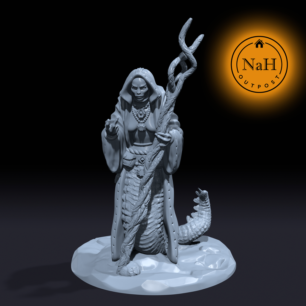 Hissfang, Weaver of Illusions | Serpent Witch | Serpentfolk | Sorcerer Miniature for Tabletop games like D&D 5e and TTRPG  War Gaming