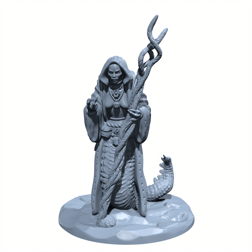Hissfang, Weaver of Illusions | Serpent Witch | Serpentfolk | Sorcerer Miniature for Tabletop games like D&D 5e and TTRPG  War Gaming