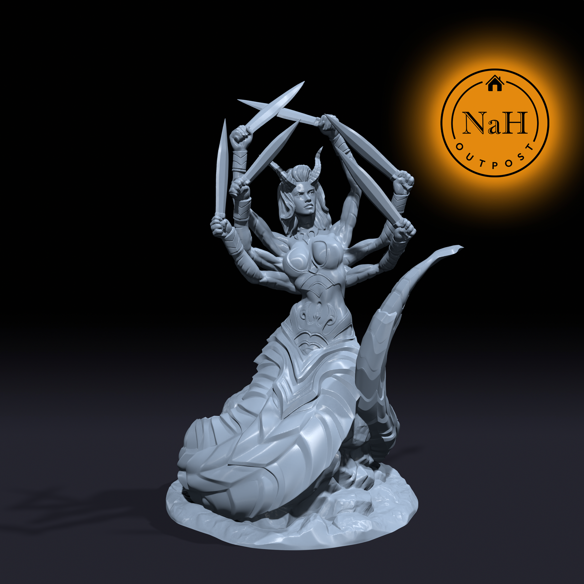 Slithersteel, the Six-Armed Serpent | Marilith | Slithering Demoness Miniature for Tabletop games like D&D and War Gaming