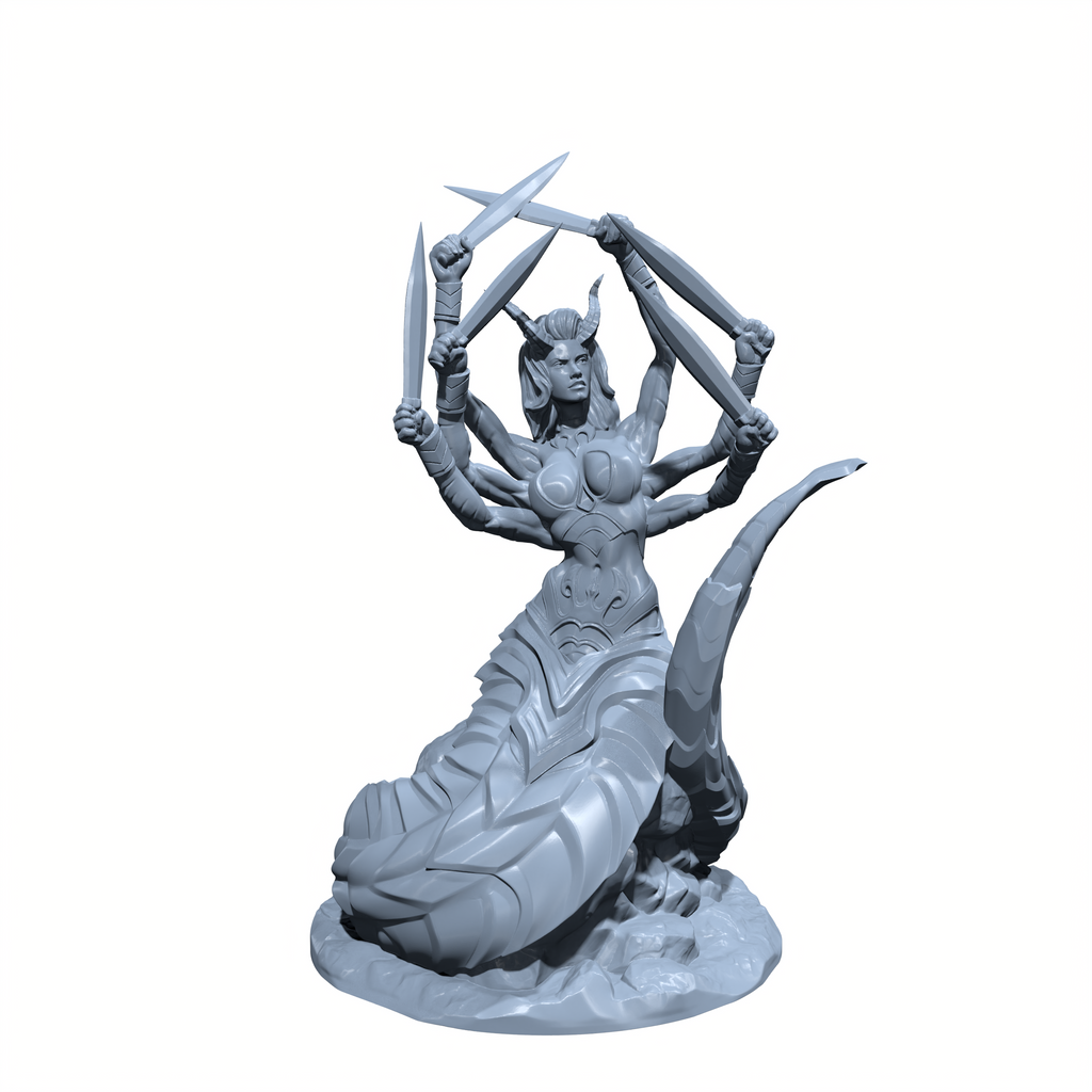 Slithersteel, the Six-Armed Serpent | Marilith | Slithering Demoness Miniature for Tabletop games like D&D and War Gaming