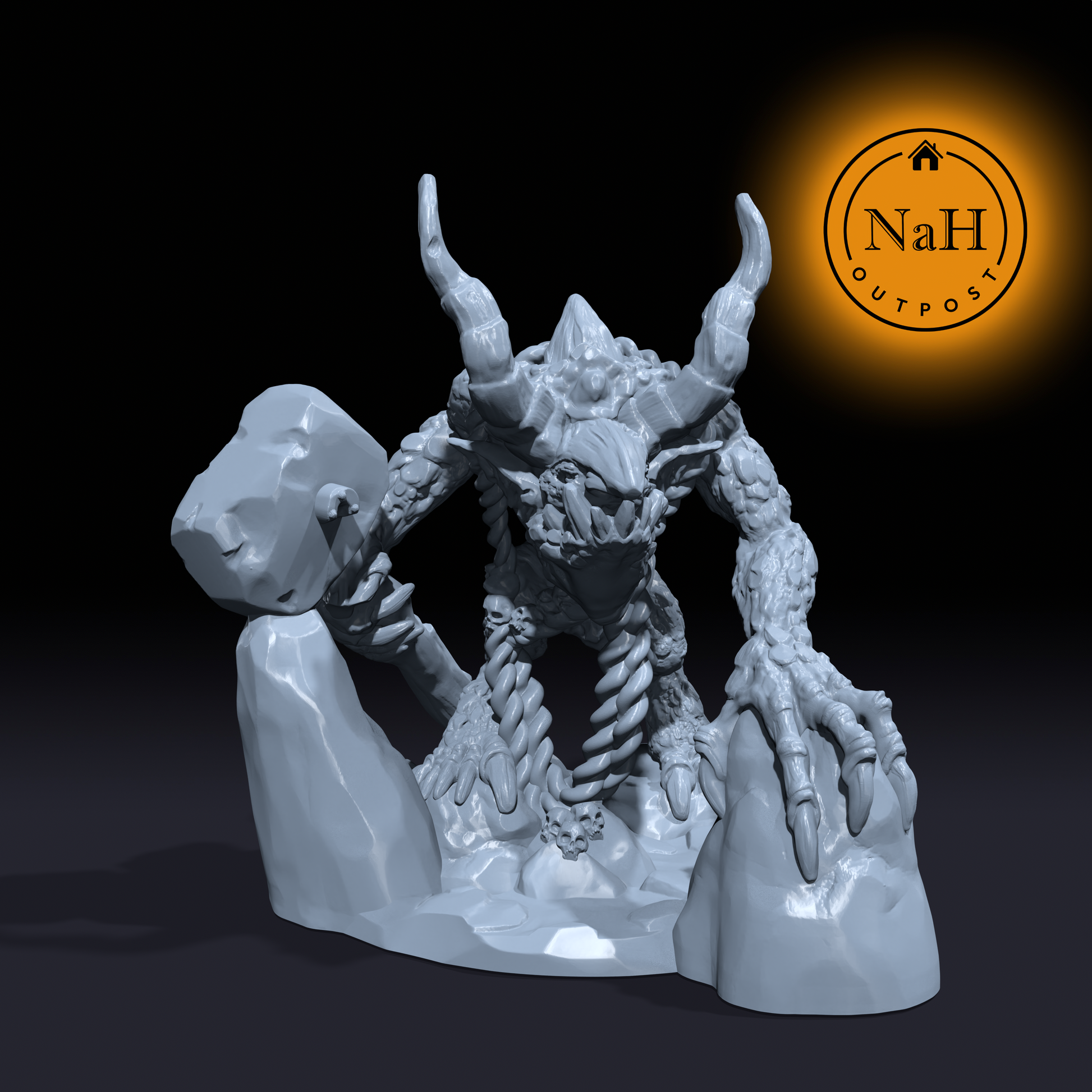 Shadowhorn, the Cave Stalker | Great Horned Troll Miniature for Tabletop games like D&D and War Gaming
