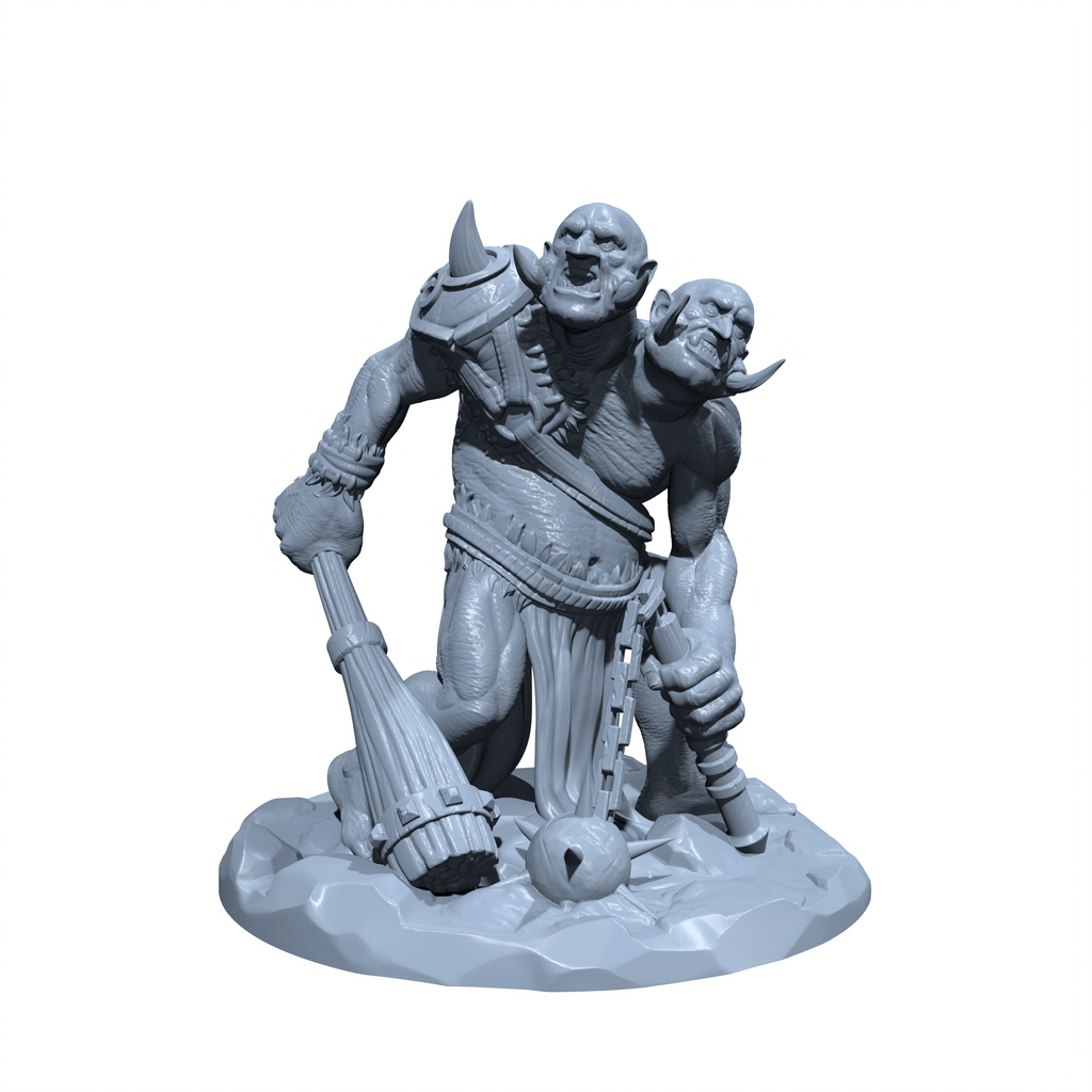 Maulgrin and Skullcracker | Ettin | Two Headed Ogre Miniature for Tabletop games like D&D and War Gaming