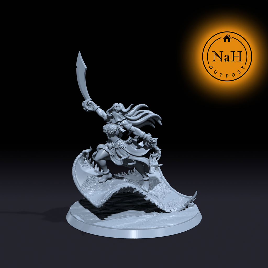 Zara Skyblade | Fadeeya | Sorcerer on Magic Carpet | Planetar miniature for Tabletop games like D&D and War Gaming| Dungeons and Dragons Mini | RN estudio