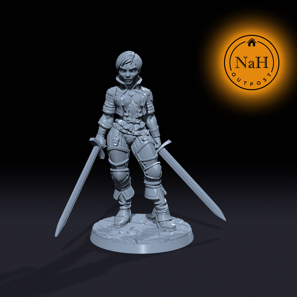 Kaela Twinblade | Daena | Human Fighter or Barbarian miniature for Tabletop games like D&D and War Gaming| Dungeons and Dragons Mini | RN estudio