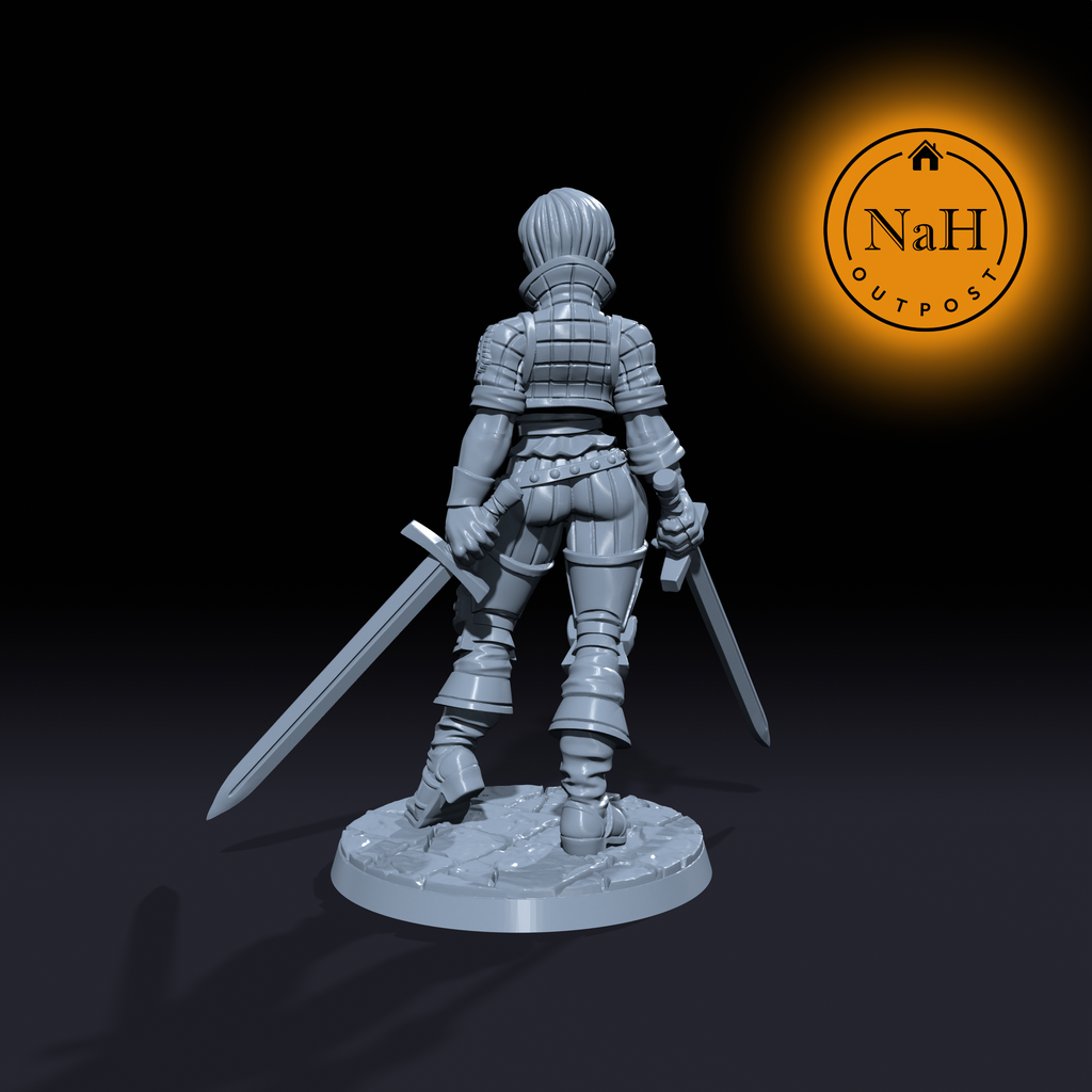 Kaela Twinblade | Daena | Human Fighter or Barbarian miniature for Tabletop games like D&D and War Gaming| Dungeons and Dragons Mini | RN estudio