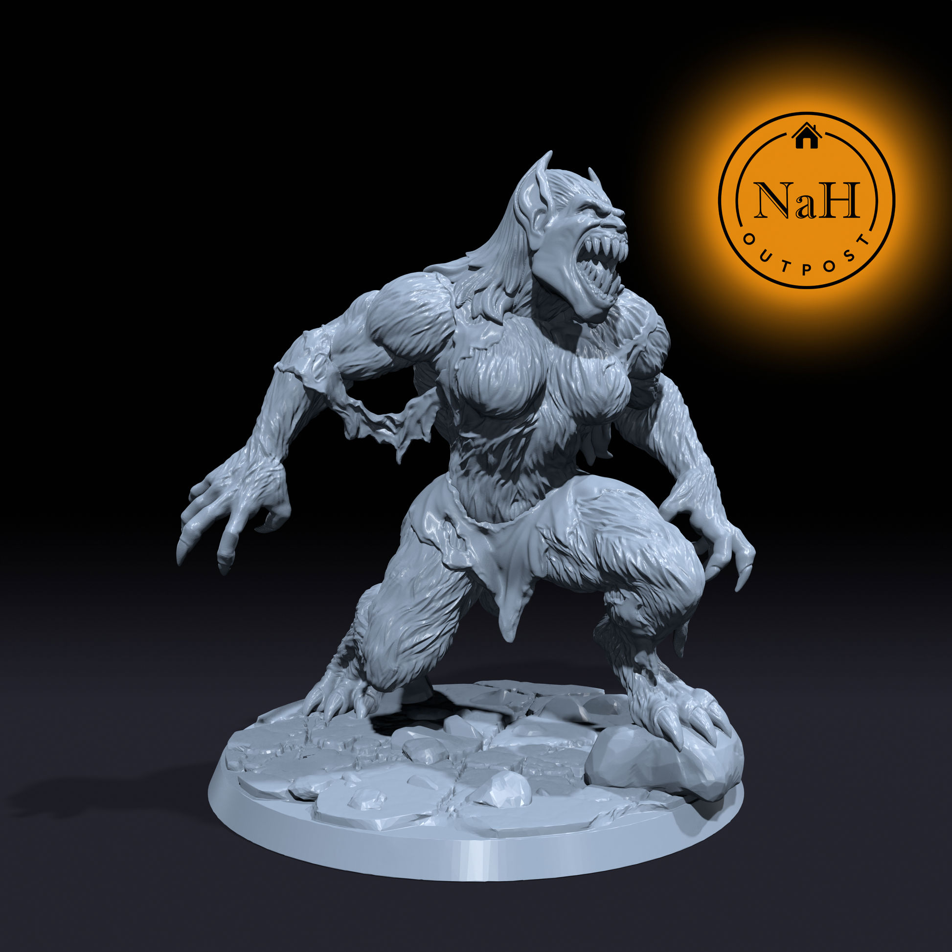 Lunaclaw, the Night's Bane | Female Werewolf Miniature for Tabletop games like D&D and War Gaming| Dungeons and Dragons Mini