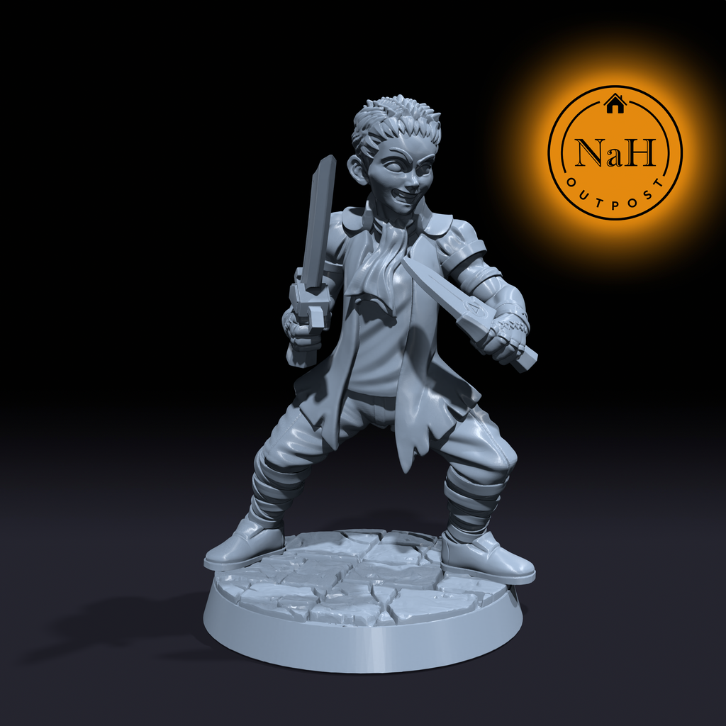 Droso Silvershanks | Rogue | Fighter | Bladedancer miniature for Tabletop games like D&D and War Gaming| Dungeons and Dragons Mini | RN estudio
