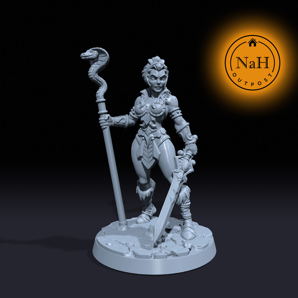 Sheela, Serpent's Tongue | Female Warlock | Fighter | Druid miniature for Tabletop games like D&D and War Gaming| Dungeons and Dragons Mini | RN estudio