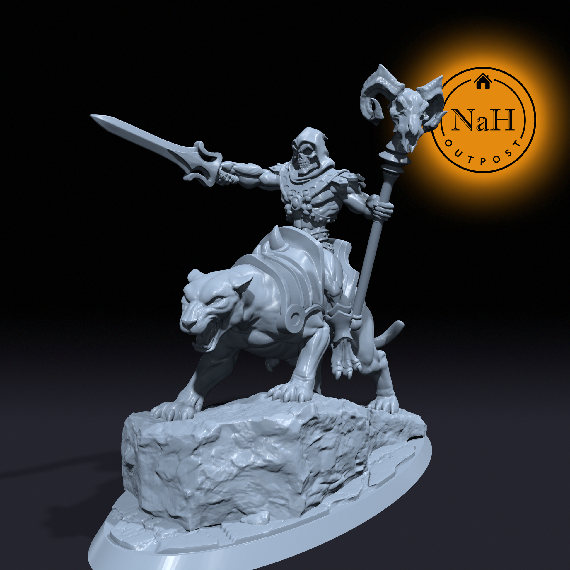 Death and Doom | Skulldor on Catroar |  Warlock miniature for Tabletop games like D&D and War Gaming| Dungeons and Dragons Mini | RN estudio