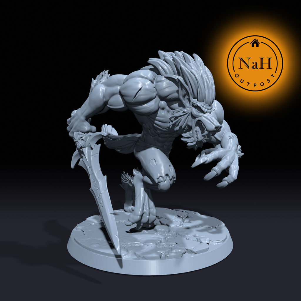Moonclaw, the Runeblade Bearer | Werewolf | Blood Hunter miniature for Tabletop games like D&D and War Gaming| Dungeons and Dragons Mini | RN estudio
