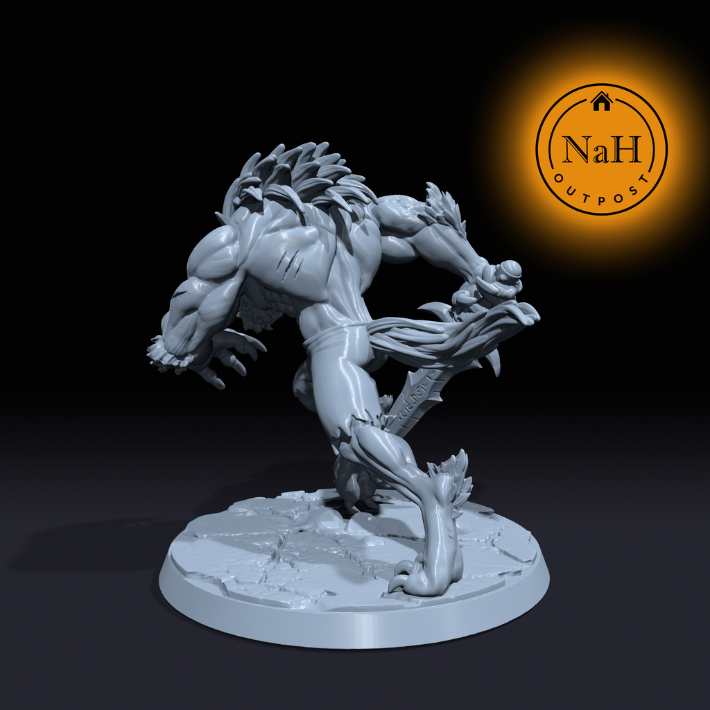 Moonclaw, the Runeblade Bearer | Werewolf | Blood Hunter miniature for Tabletop games like D&D and War Gaming| Dungeons and Dragons Mini | RN estudio