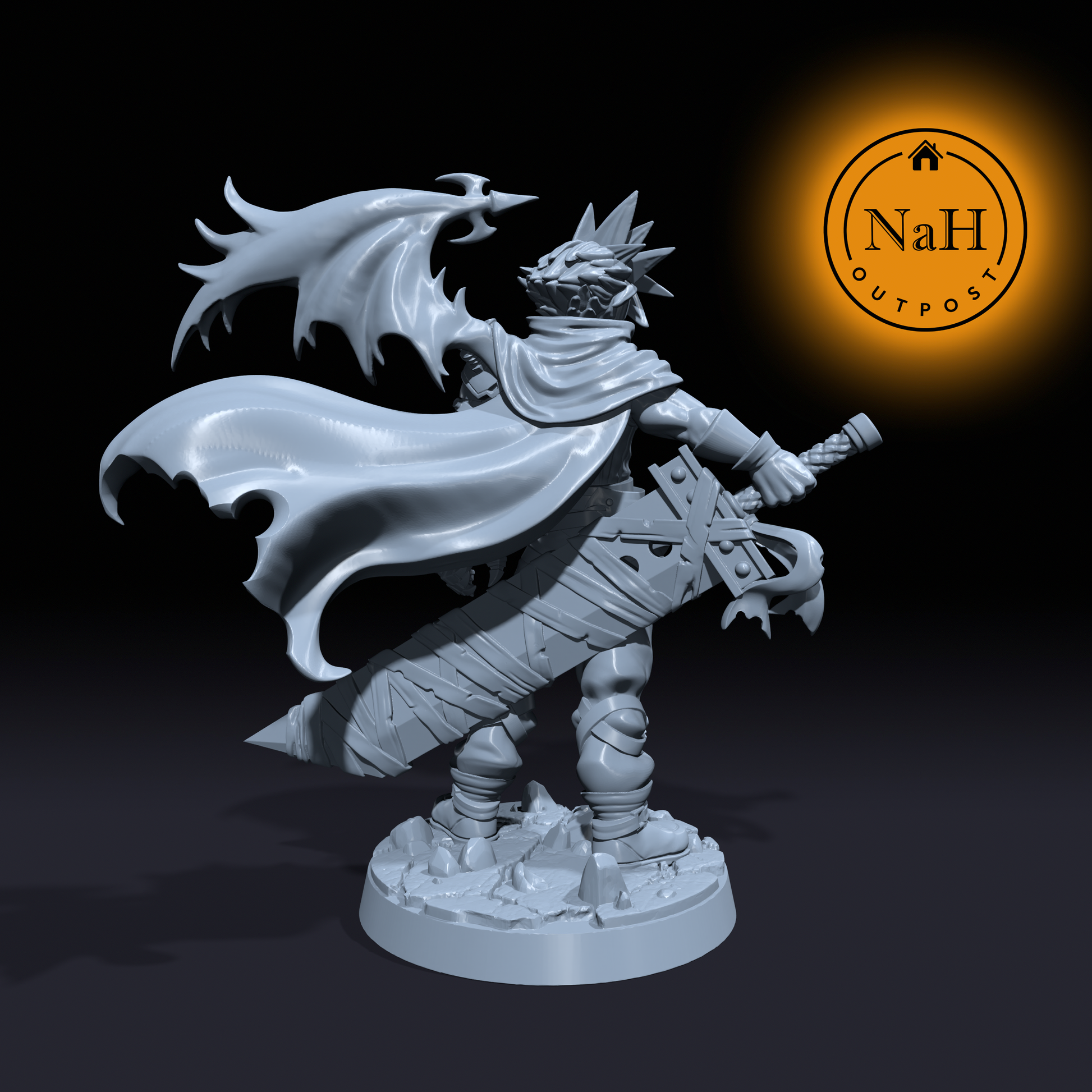 Daelan Darkwing | Winged Claude |  Human Fighter  miniature for Tabletop games like D&D and War Gaming| Dungeons and Dragons Mini | RN estudio