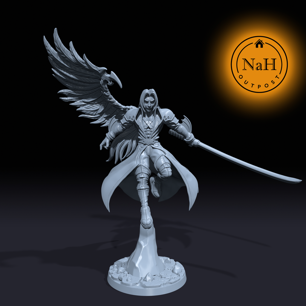 Sephirael, the One-Winged Fury | Winged Paladin miniature for Tabletop games like D&D and War Gaming| Dungeons and Dragons Mini | RN estudio