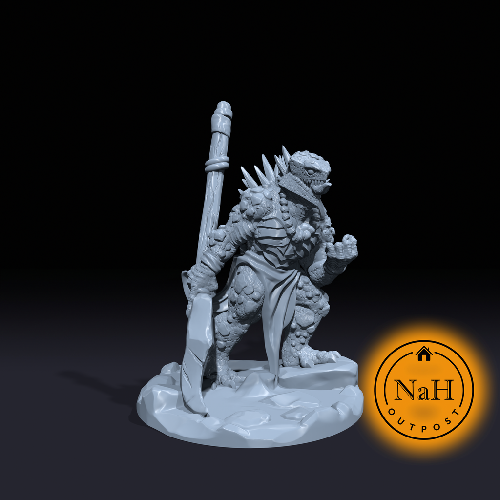 Basilisk Folk | Dragonborn Barbarian | Lizardfolk Fighter Miniature for Tabletop games like D&D and TTRPG War Gaming