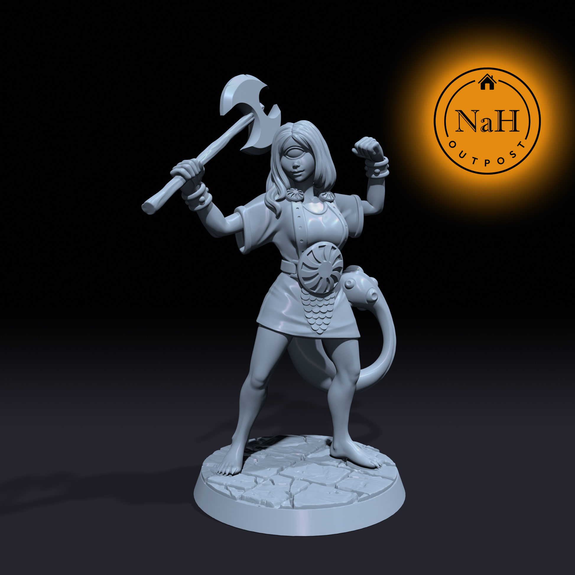 Yssra Bogtail | One Eyed Tiefling Barbarian miniature for Tabletop games like D&D and War Gaming| Dungeons and Dragons Mini | RN estudio