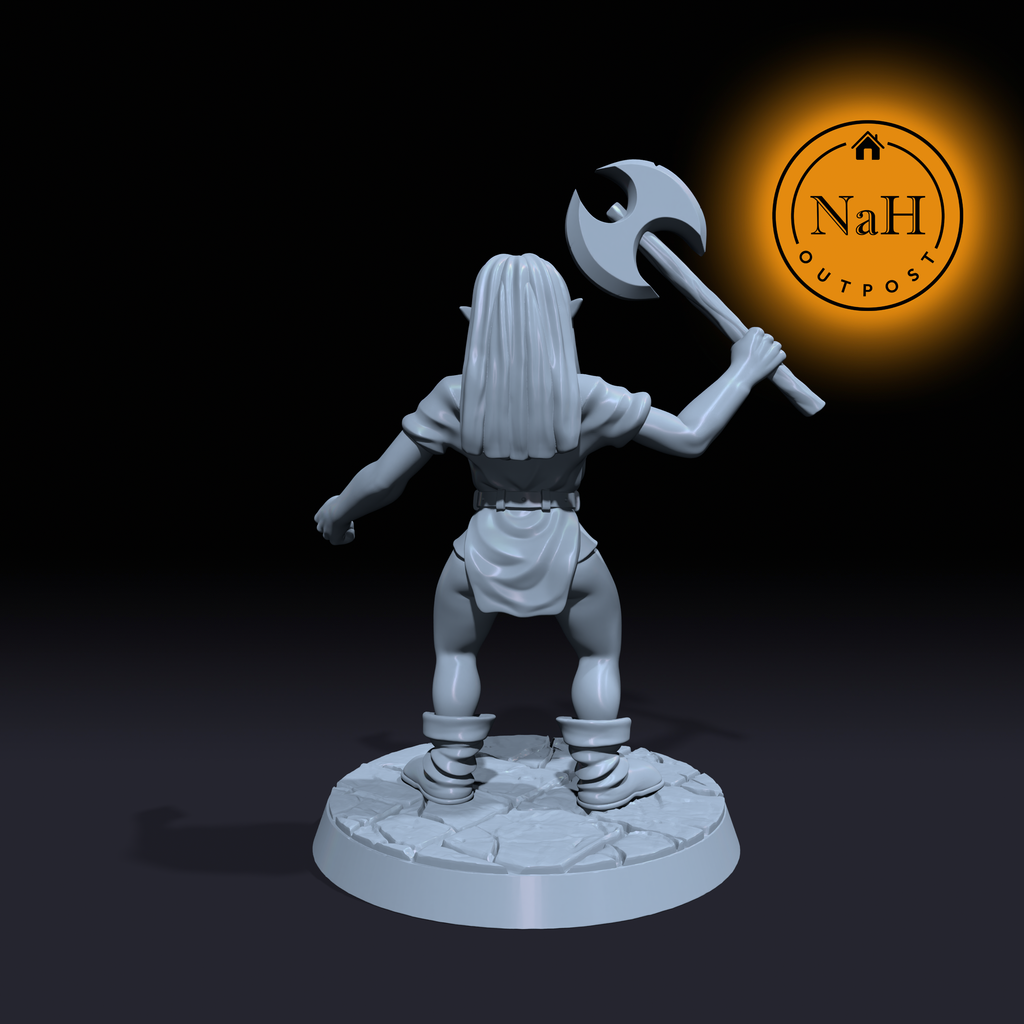 Rukk Rustaxe | Goblin Barbarian or Fighter miniature for Tabletop games like D&D and War Gaming| Dungeons and Dragons Mini | RN estudio