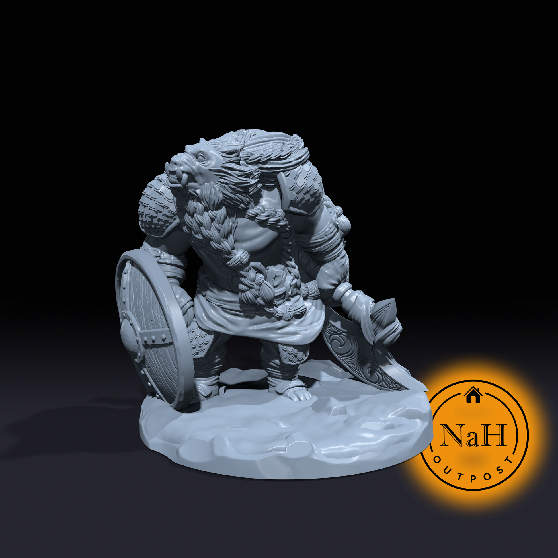 Bearfolk Warrior | Ursine | Bearkin Fighter | Miniature for Tabletop games like D&D and War Gaming