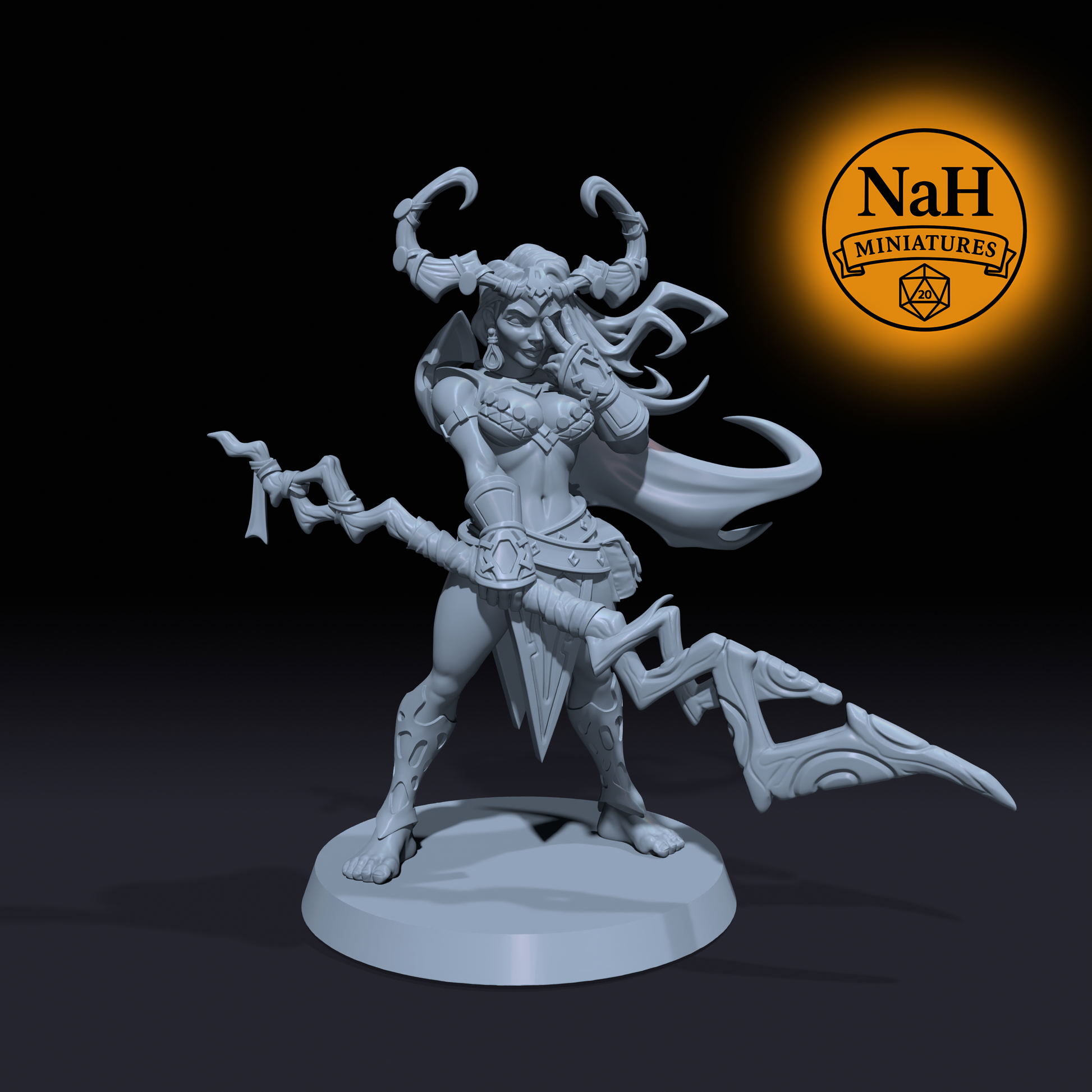 Selvara Veyth | Caller of Loss | Tiefling Warrior Warlock miniature for Tabletop games like D&D, Daggerheart, and War Gaming | Dungeons and Dragons Mini