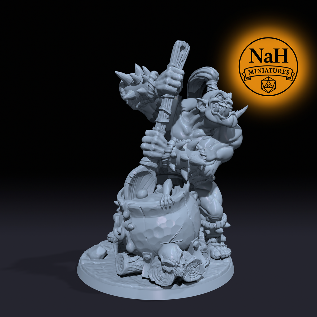 Burtz Dwarfstew, the Cannibal Chef | Ogre Marauders | Ogre Cook, Tribal Brute miniature for Tabletop games like D&D, Pathfinder, and Daggerheart | Dungeons and Dragons Mini