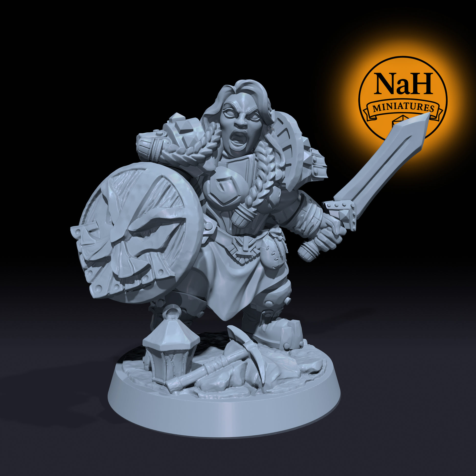 Brynja Shieldmaiden | Dwarf Fighter, Shieldwarden | Dwarven Defenders miniature for D&D, Pathfinder | TTRPG Mini