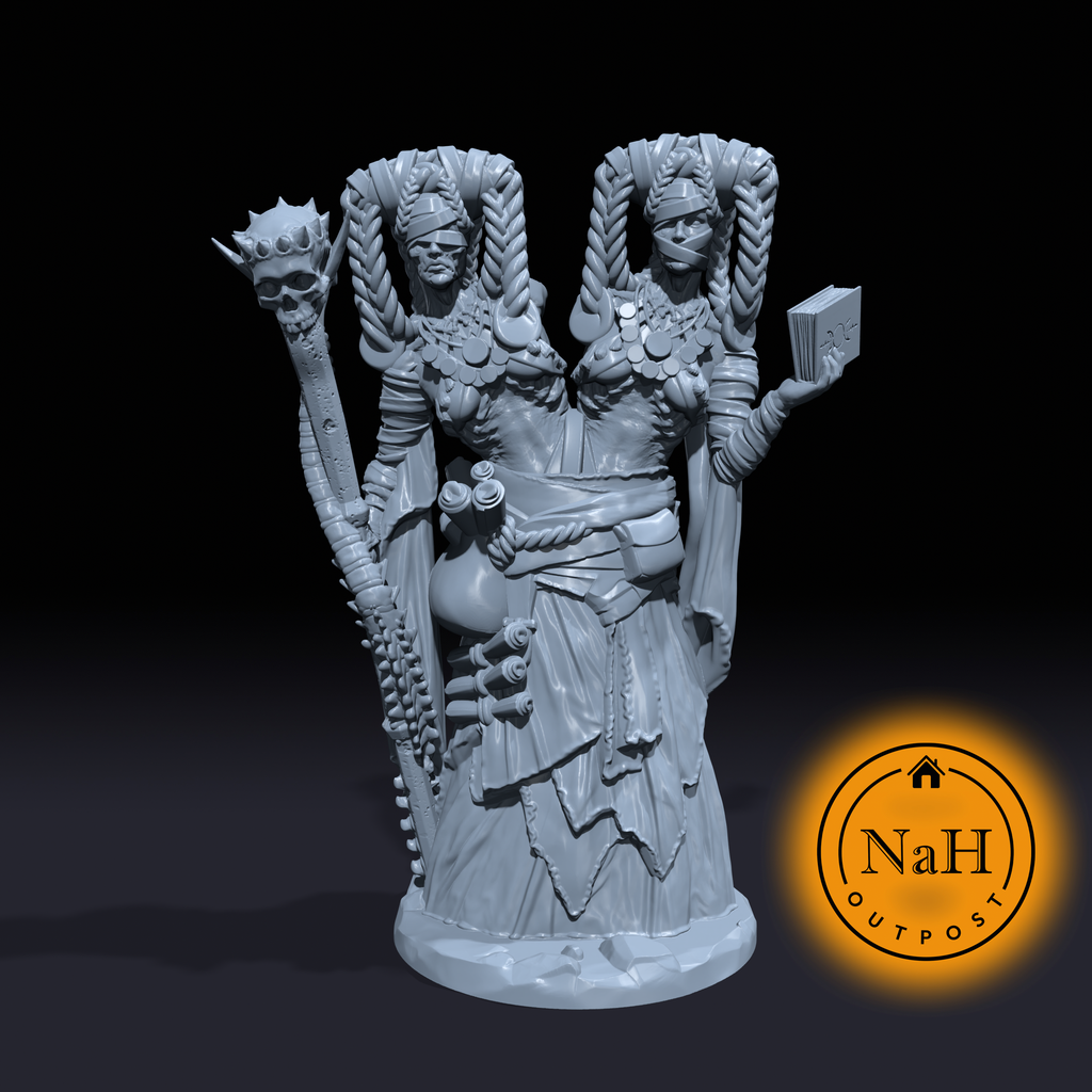 Sybil and Sable, the Cursed Conclave | Conjoined Necro Mage | Witch | Miniature for Tabletop games like D&D and War Gaming