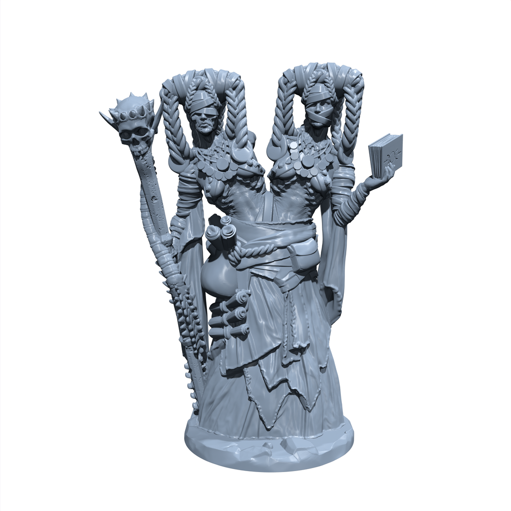 Sybil and Sable, the Cursed Conclave | Conjoined Necro Mage | Witch | Miniature for Tabletop games like D&D and War Gaming
