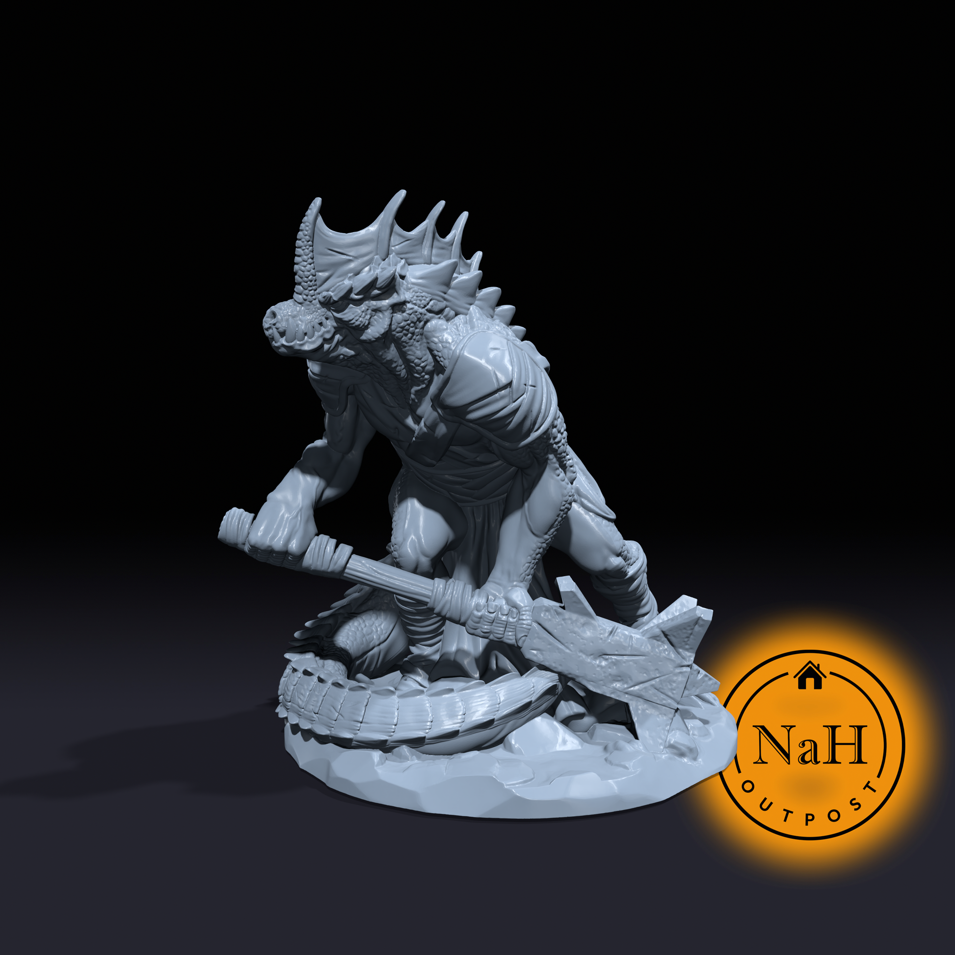 Zephyros Scaleblade | Dragonborn Barbarian / Fighter | Dark Scale Lizard | Miniature for Tabletop games like D&D and War Gaming