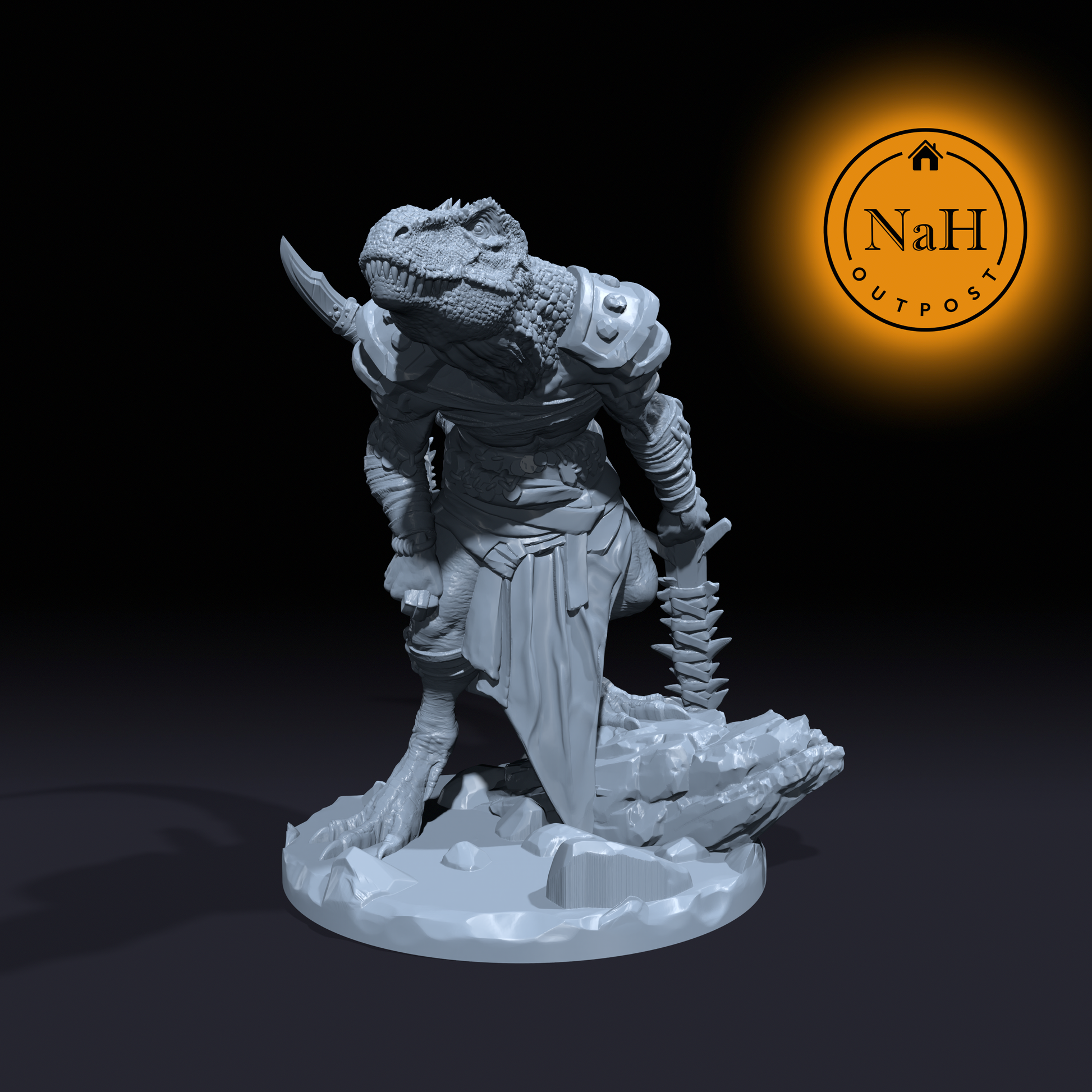 Rexar the Earthshaker | Dinofolk Rex | Trex Barbarian | Fighter miniature for Tabletop games like D&D