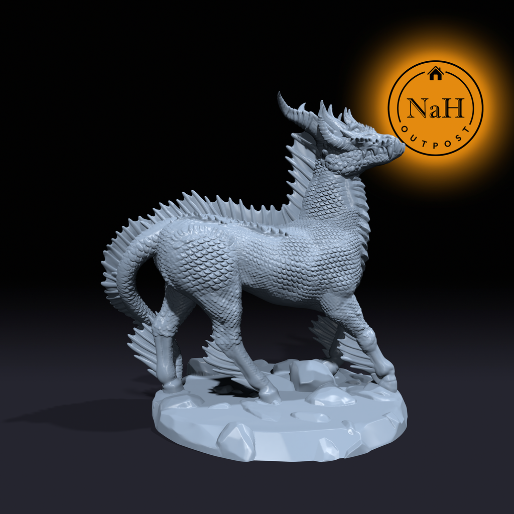 Ebonflame, the Scaled Steed | Dragon Horse | Miniature for Tabletop games like D&D and War Gaming