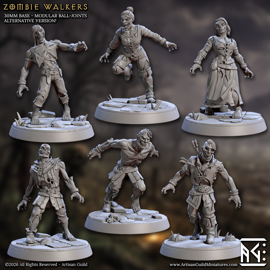 The Shamble Six | Zombie Walker Horde miniature set for D&D, Pathfinder | TTRPG Mini
