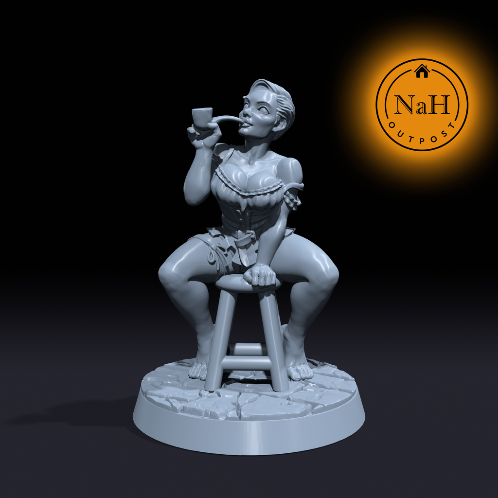 Scarlett Smokeheart | Kara | Pinup Female Barmaid miniature for Tabletop games like D&D and War Gaming| Dungeons and Dragons Mini | RN estudio