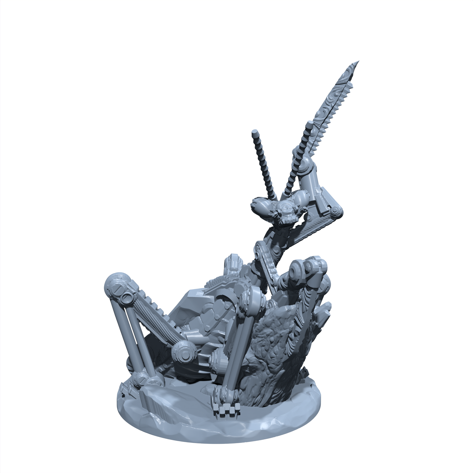 Gearclaw the Blade Dancer | Clockwork Mantis | Insect | Miniature for Tabletop games like D&D and War Gaming
