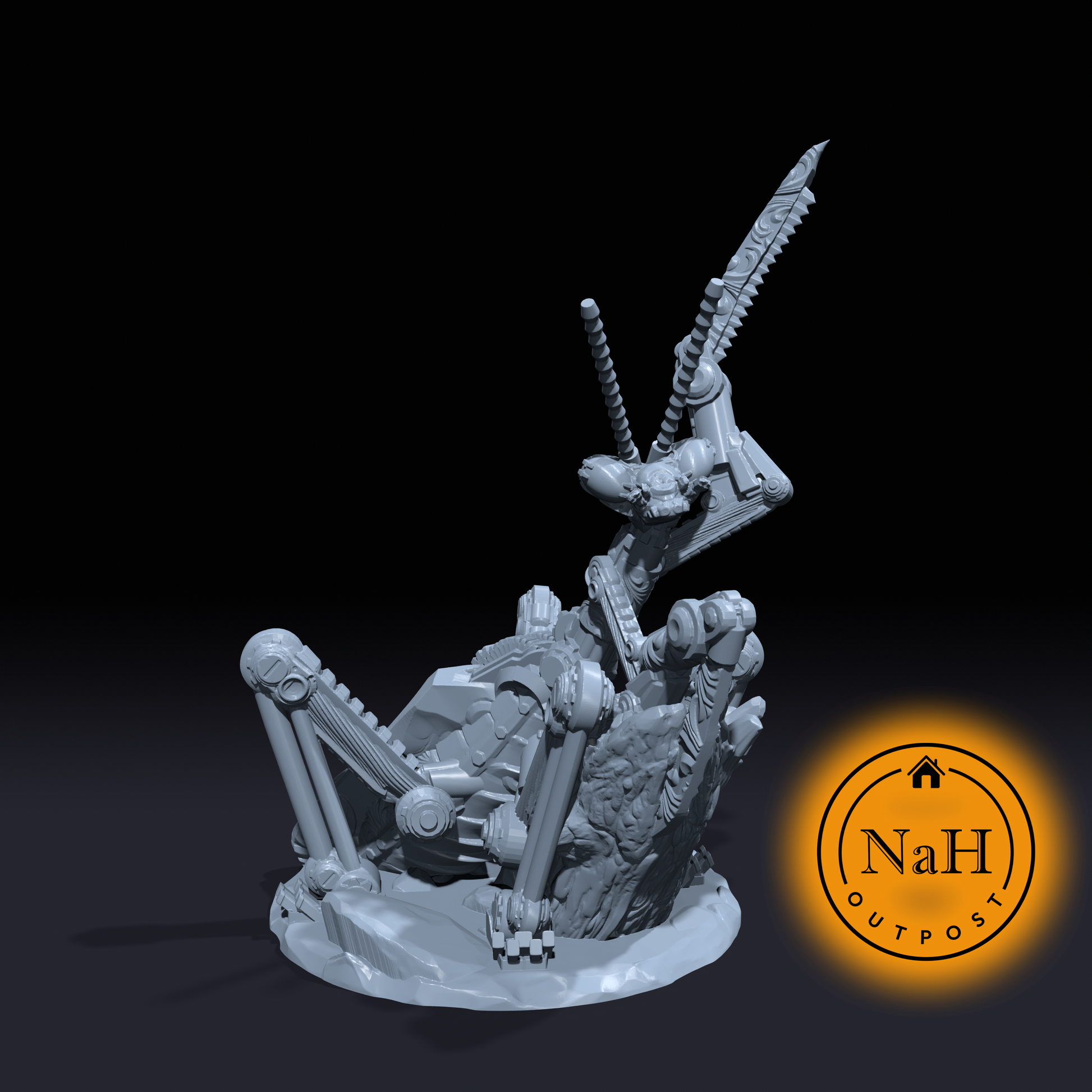 Gearclaw the Blade Dancer | Clockwork Mantis | Insect | Miniature for Tabletop games like D&D and War Gaming