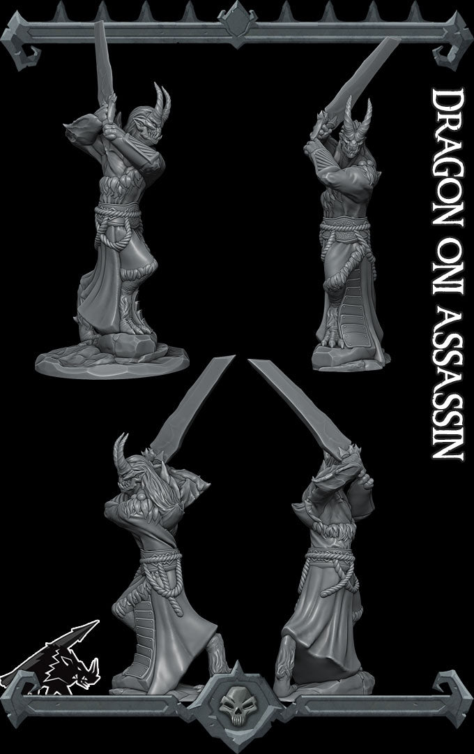 Ryujin, the Shadowblade | Dragon Oni Assassin | Dragonborn Rogue Miniature for Tabletop games like D&D and War Gaming