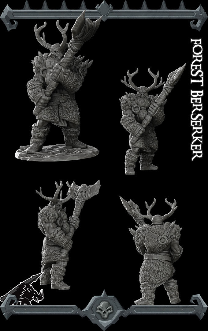 Ulfar, the Antlered Fury | Forest Berserker | Barbarian or Fighter Miniature for Tabletop games like D&D and War Gaming