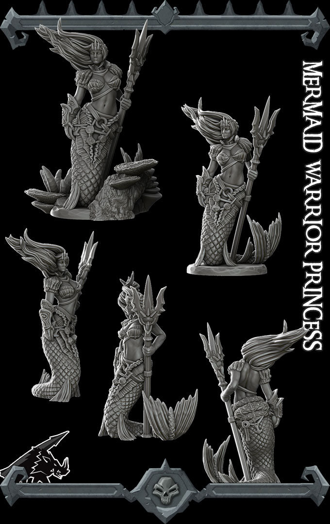 Coraline, Fury of the Abyss | Merfolk | Mermaid Warrior Princess Miniature for Tabletop games like D&D and War Gaming