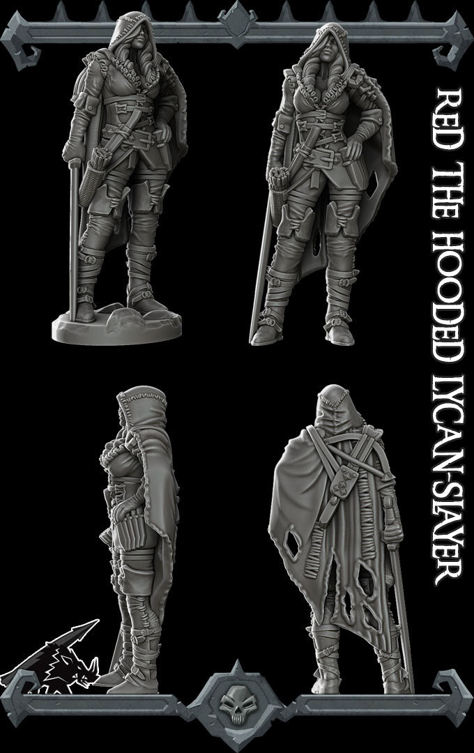 Elara Redcloak | The Grimm Huntress | Red the Hooded Lycan Slayer | Ranger Miniature for Tabletop games like D&D and War Gaming