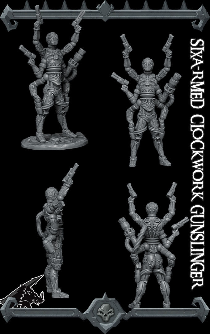 Ricochet, the Clockwork Deadeye | Six Armed  Gunslinger Miniature for Tabletop games like D&D and War Gaming