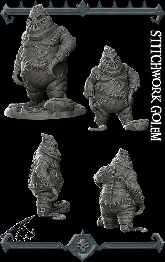 Threadgrim, the Patchwork Menace | Stitchwork Golem Miniature for Tabletop games like D&D and War Gaming