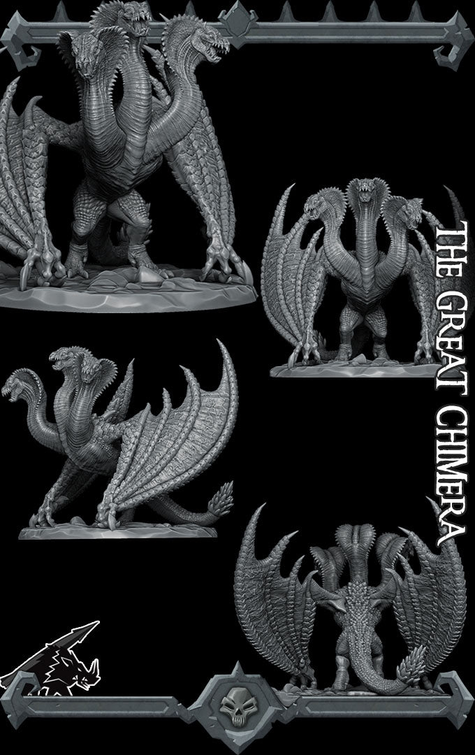 Skyreaver, the Apex Predator | Great Chimera | Dire Hydra | Three Headed Dragon Miniature for Tabletop games like D&D 5e and TTRPG  War Gaming