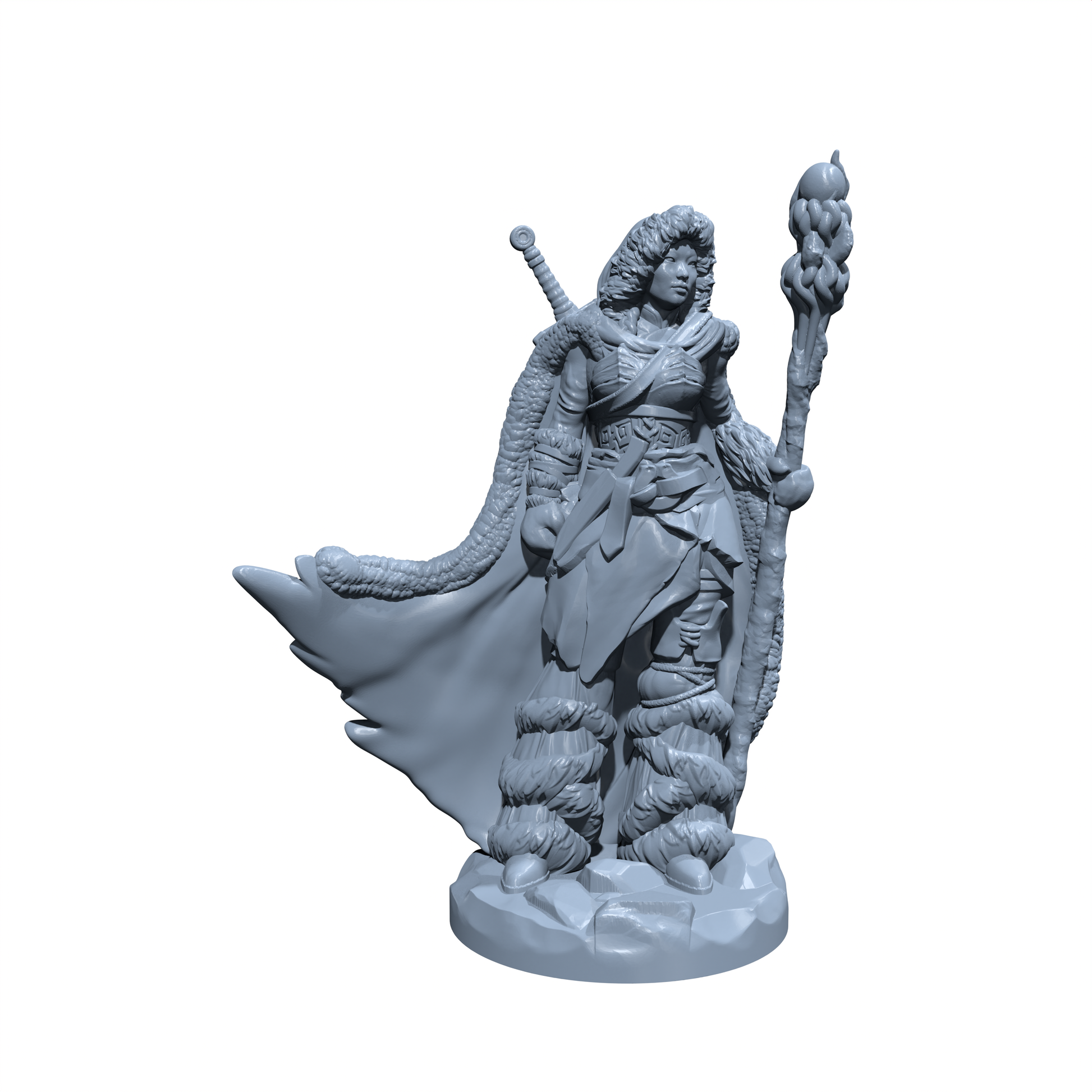 Eira Frigidheart, Midwinter Witch | Sorcerer | Hunter | Boar Mount miniature for Tabletop games like D&D and War Gaming