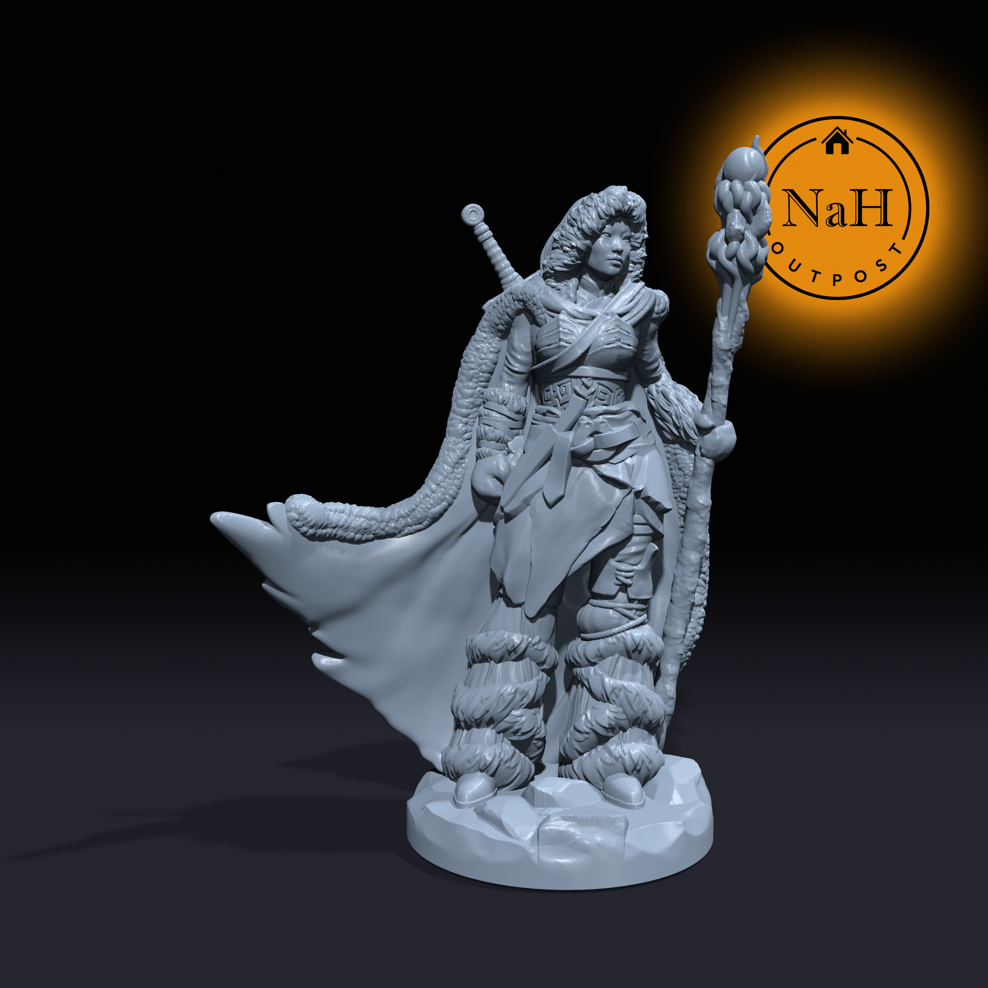 Eira Frigidheart, Midwinter Witch | Sorcerer | Hunter | Boar Mount miniature for Tabletop games like D&D and War Gaming