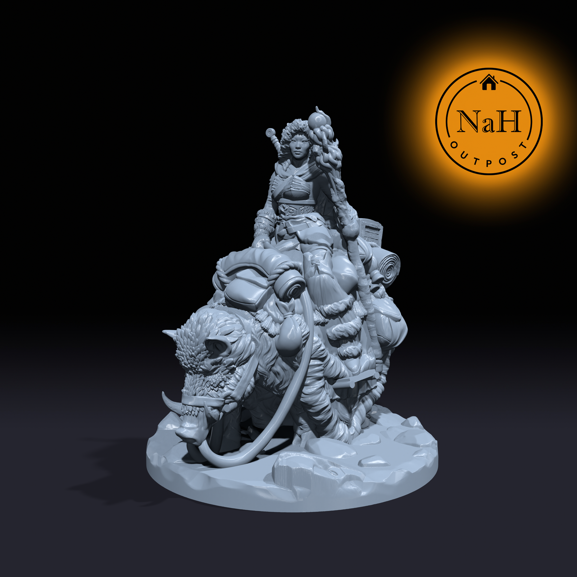 Eira Frigidheart, Midwinter Witch | Sorcerer | Hunter | Boar Mount miniature for Tabletop games like D&D and War Gaming