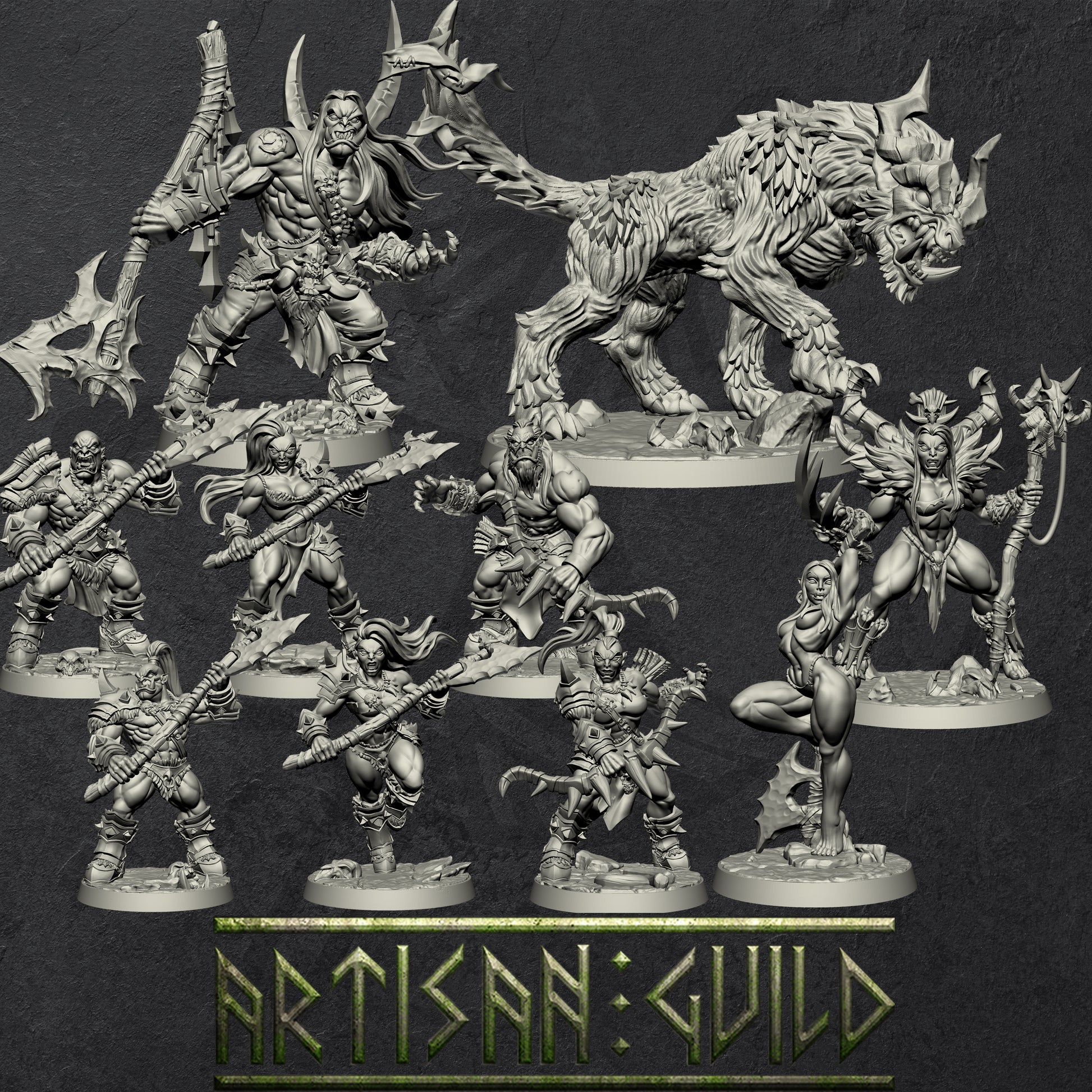 Orc Barbarians set | Modular Orcish miniatures miniature for Tabletop games like D&D and War Gaming