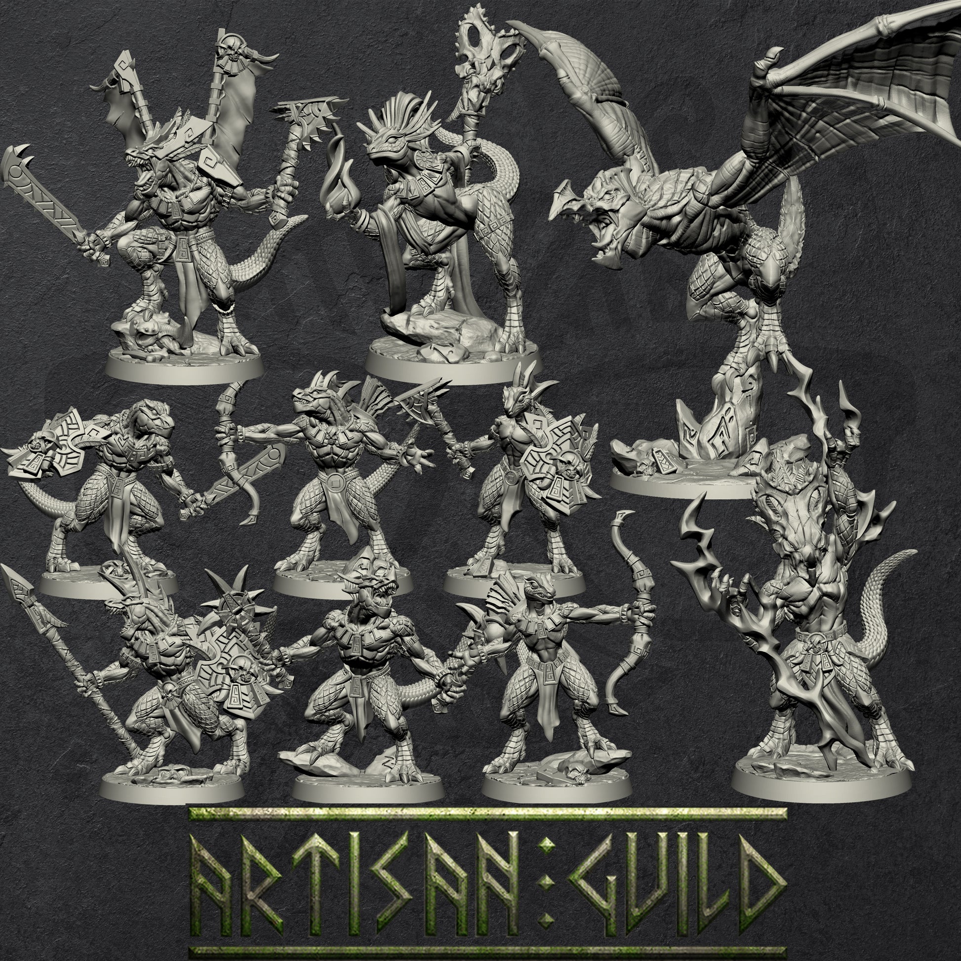 Goldmaw Lizard set | Dragonborn miniatures miniature for Tabletop games like D&D and War Gaming