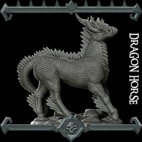 Ebonflame, the Scaled Steed | Dragon Horse | Miniature for Tabletop games like D&D and War Gaming