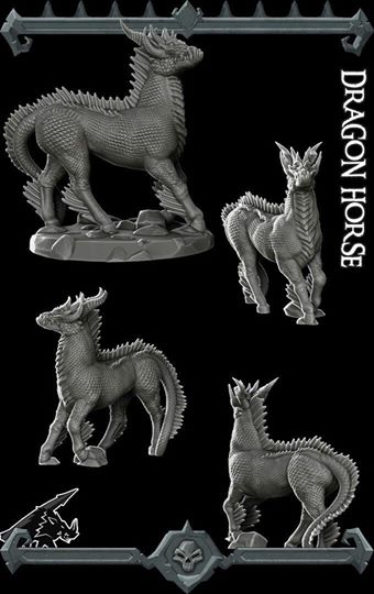 Ebonflame, the Scaled Steed | Dragon Horse | Miniature for Tabletop games like D&D and War Gaming